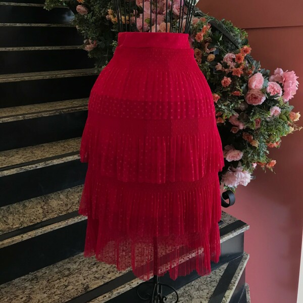 Saia de Tulle de Malha com Poá Pink